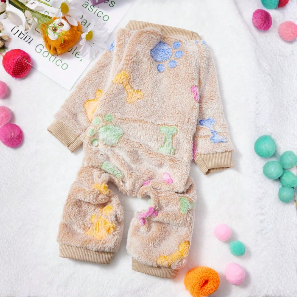 Brown Bow & Bone Plush Pet Jumpsuit for Dogs & Cats - Digollo at Why Go Less, Lebanon (3)
