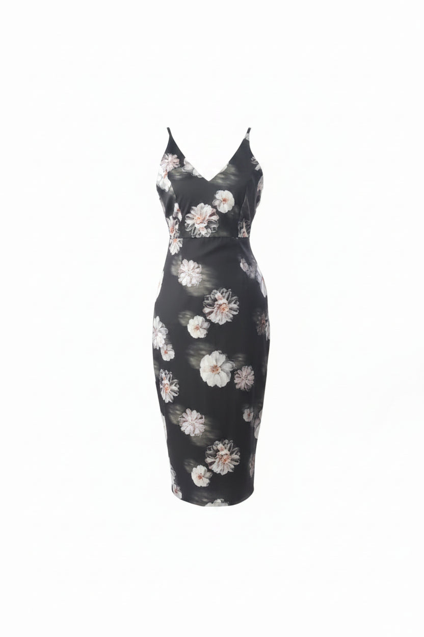 Black Floral Print V-Neck Slip Dress | Pre-Loved | Why Go Less