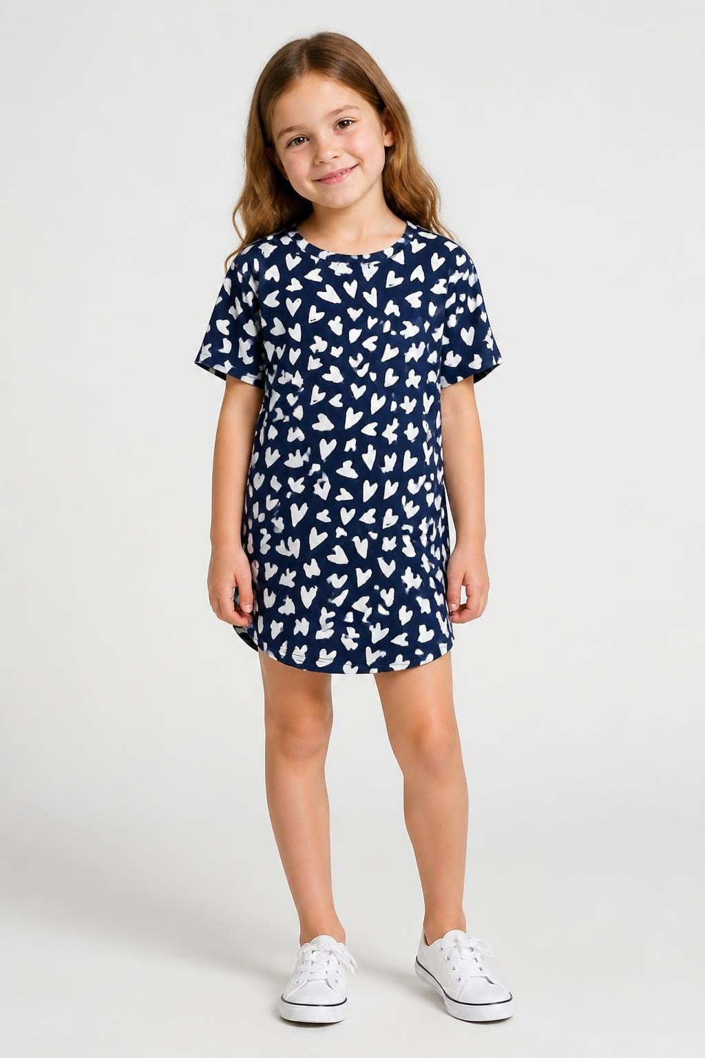 Navy Heart-print Oversized Tee - at Why Go Less, Lebanon