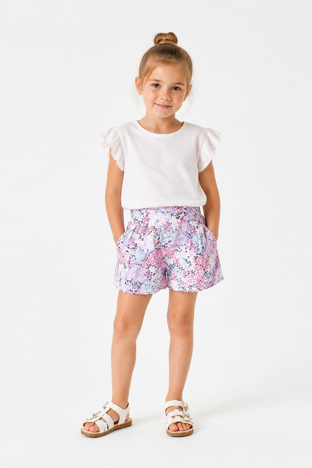 Kid Pink and Purple Floral Print Cotton Shorts - at Why Go Less, Lebanon