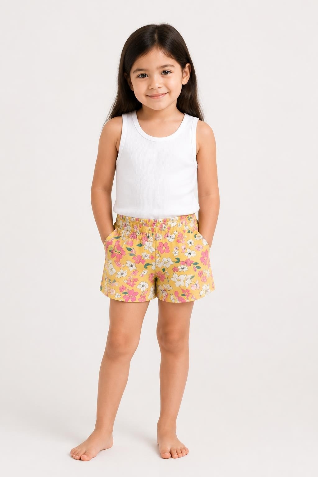 Girls Yellow Floral Cotton Shorts New Tags - at Why Go Less, Lebanon