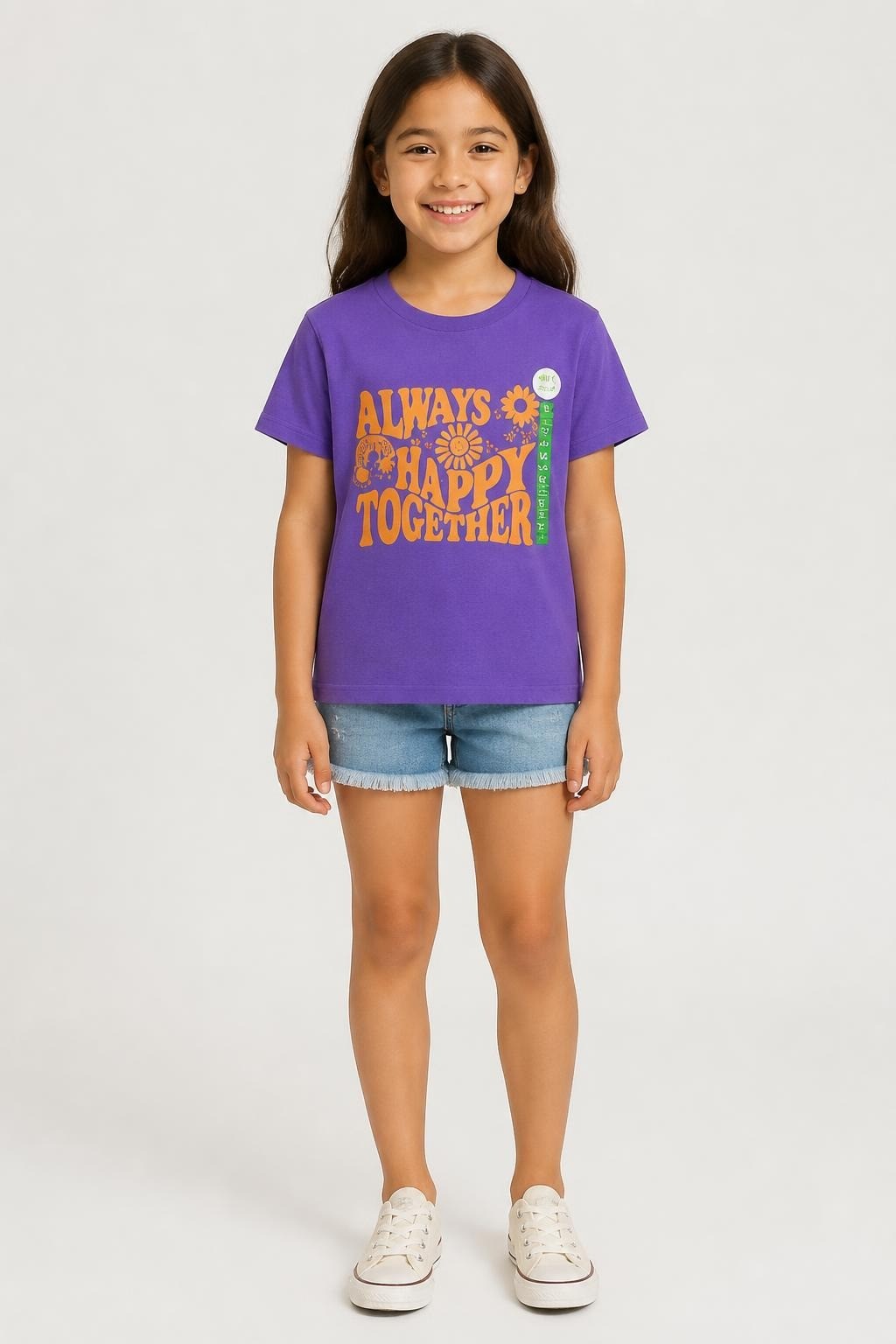 Kids Purple Graphic Tee Always Happy - at Why Go Less, Lebanon