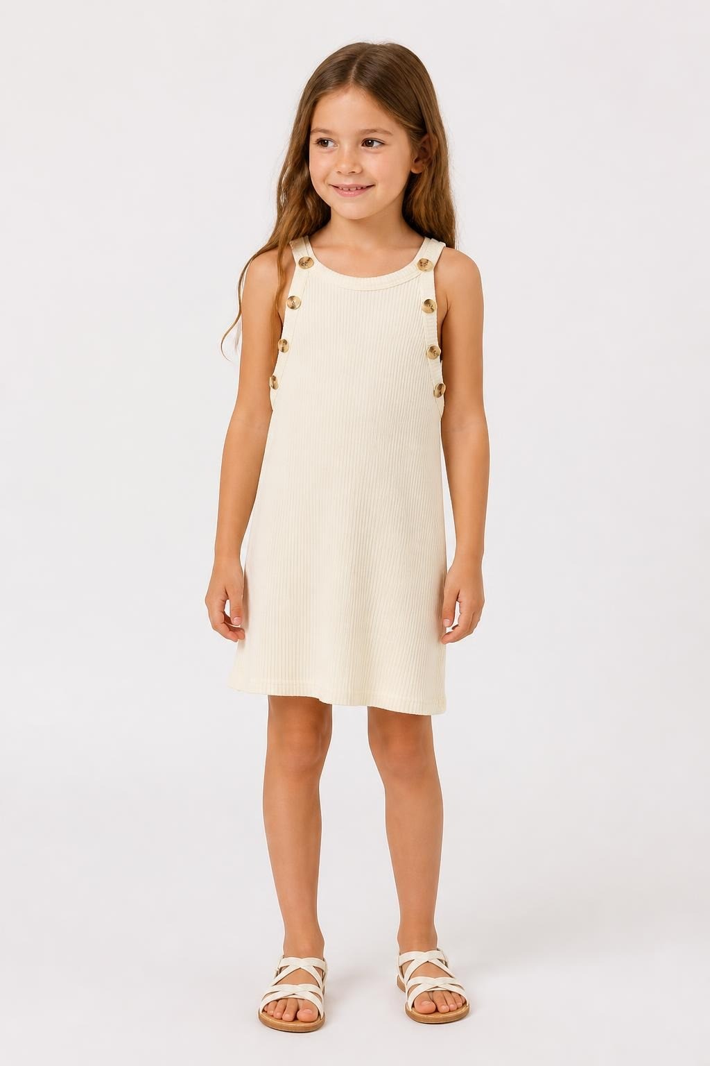 Girls Ribbed Tank Top White Buttons - at Why Go Less, Lebanon