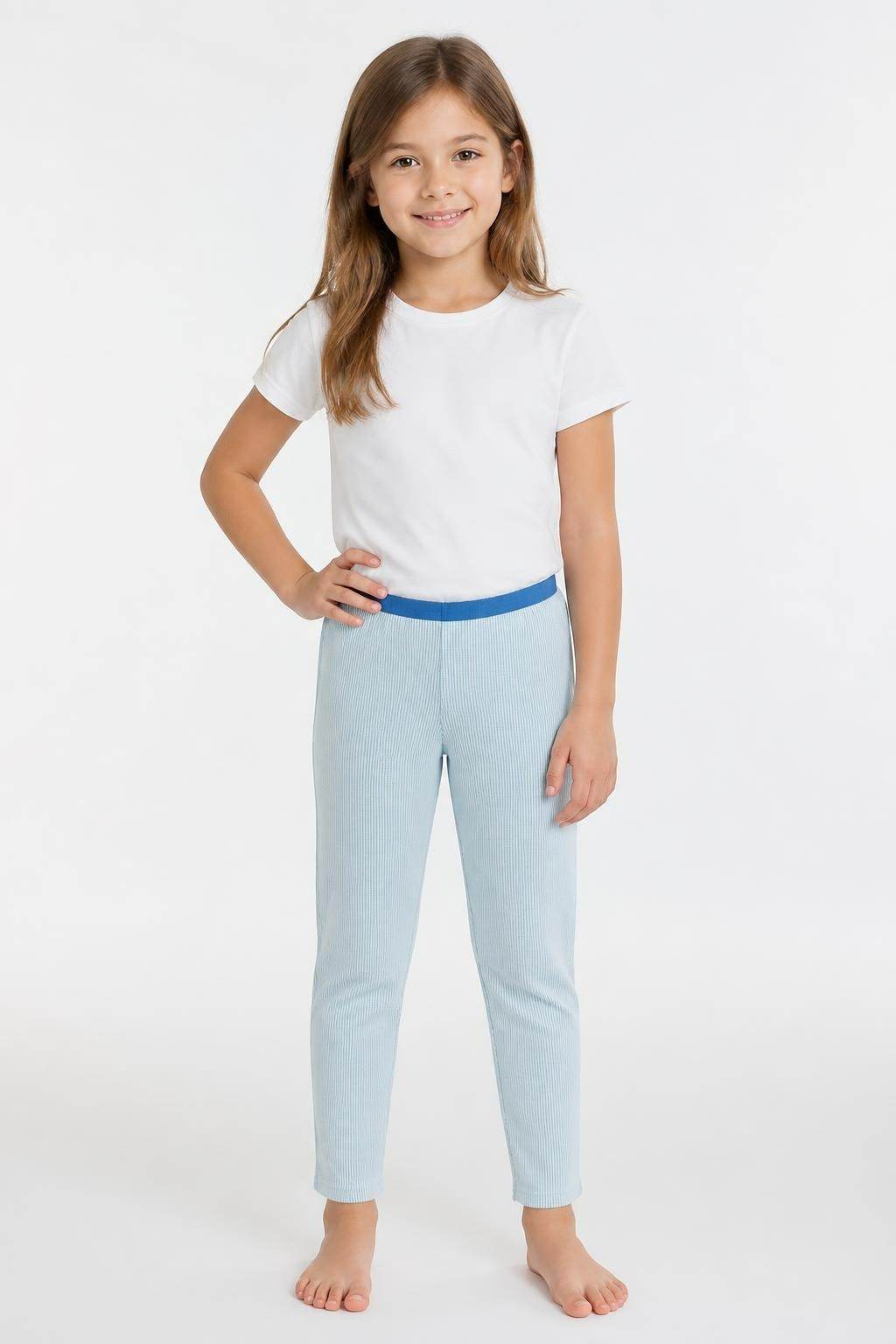 Girl Light-blue Waffle-knit Leggings - at Why Go Less, Lebanon