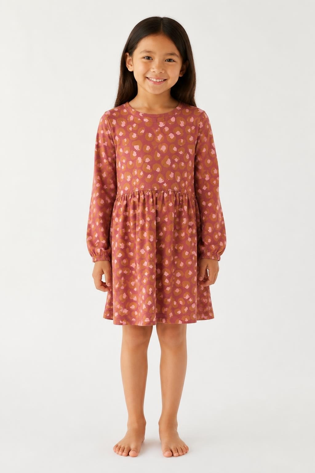 Girls Leopard Print Long Sleeve Dress Pink - at Why Go Less, Lebanon