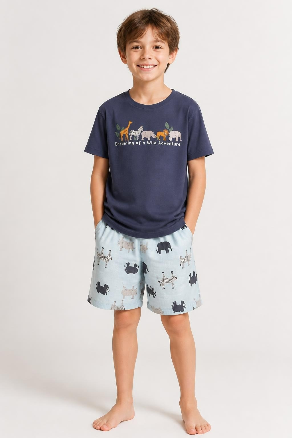 Kids Safari Animal PJ Set Tee and Shorts - at Why Go Less, Lebanon