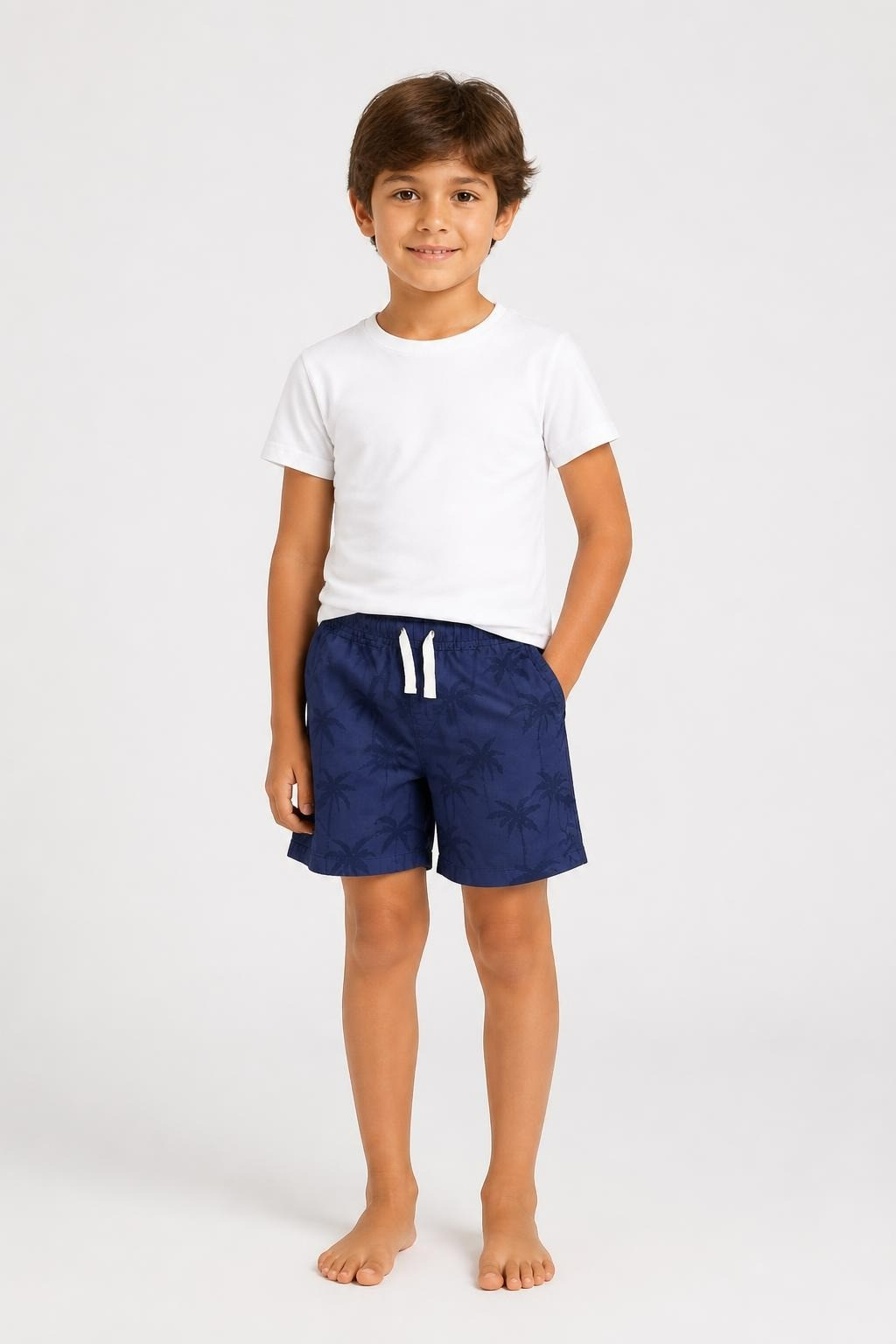 Navy Palm Tree Print Shorts, Kids - at Why Go Less, Lebanon