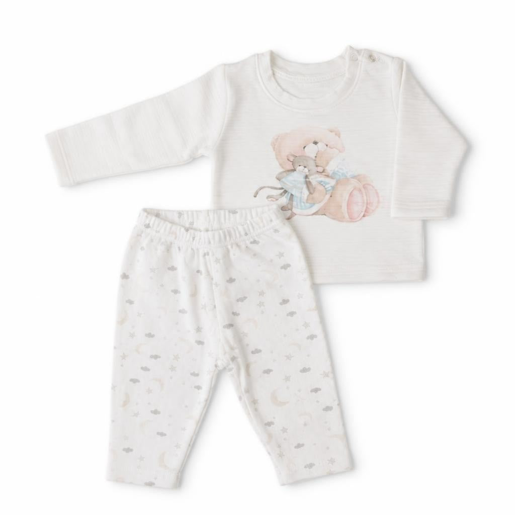 Giggles Bear Print Baby Top and Pants Set - pre-loved at Why Go Less, Lebanon