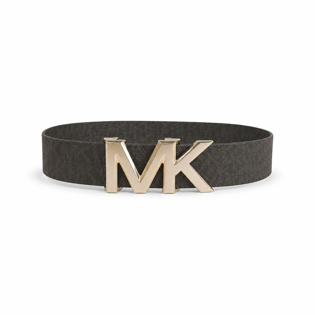 Michael Kors Black Leather Belt MK Buckle - pre-loved at Why Go Less, Lebanon
