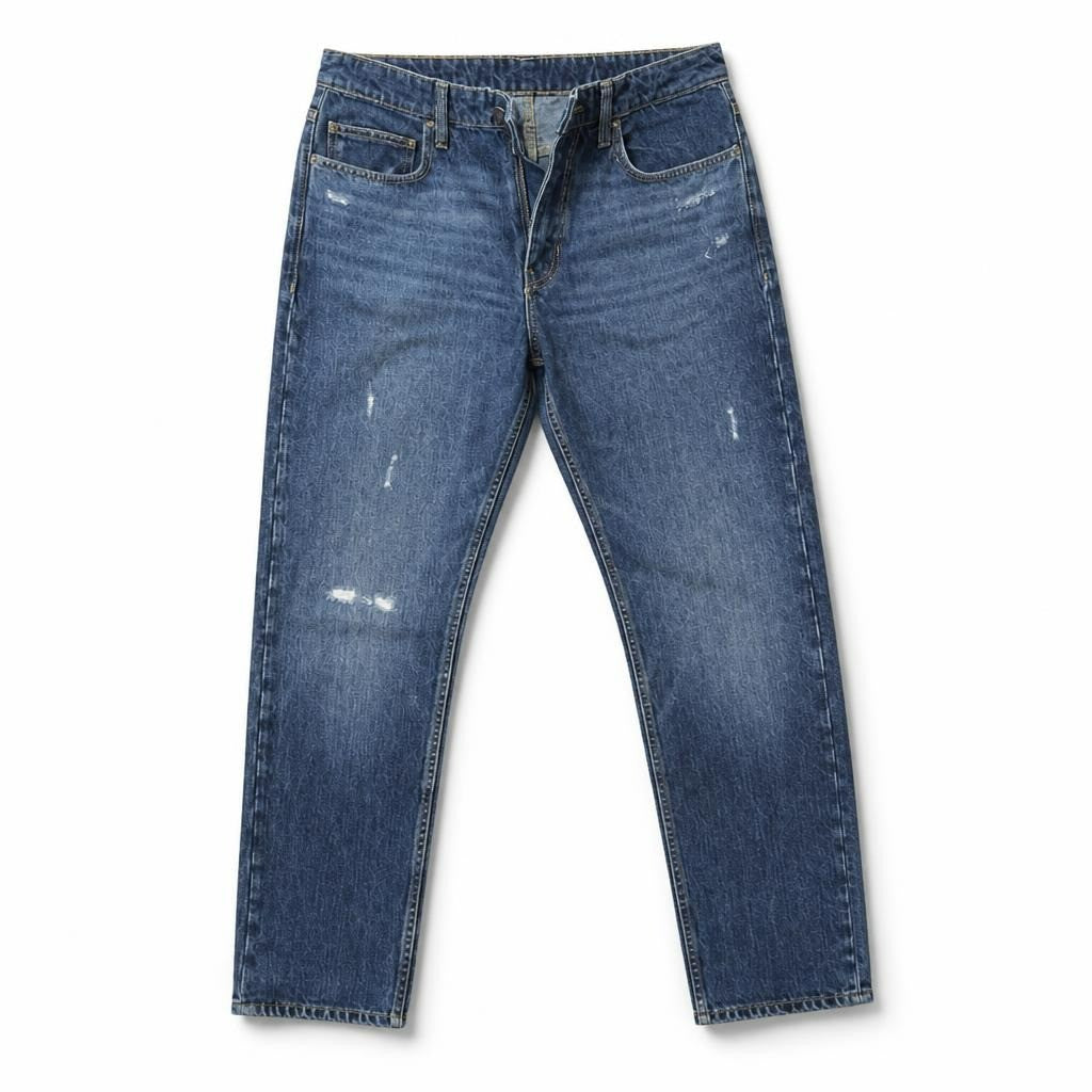 Distressed Slim-fit Blue Denim Jeans - pre-loved at Why Go Less, Lebanon