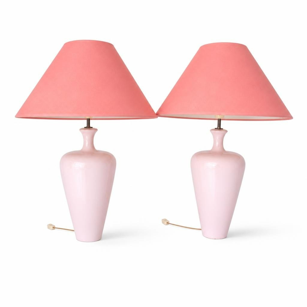 Pair of Pink Ceramic Table Lamps with Shades - pre-loved at Why Go Less, Lebanon