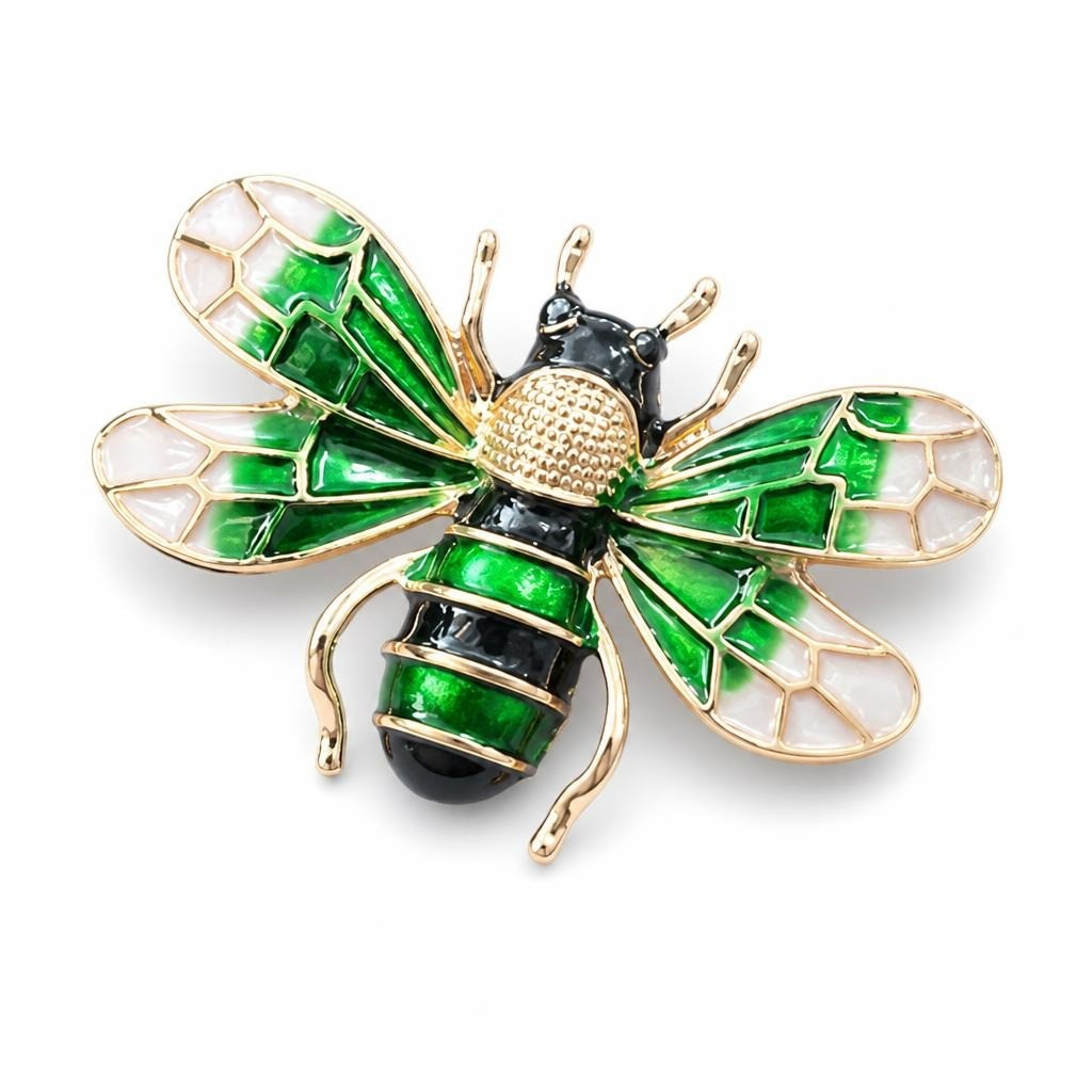 Green Bee Enamel Brooch Pin Gold Tone | New | Why Go Less