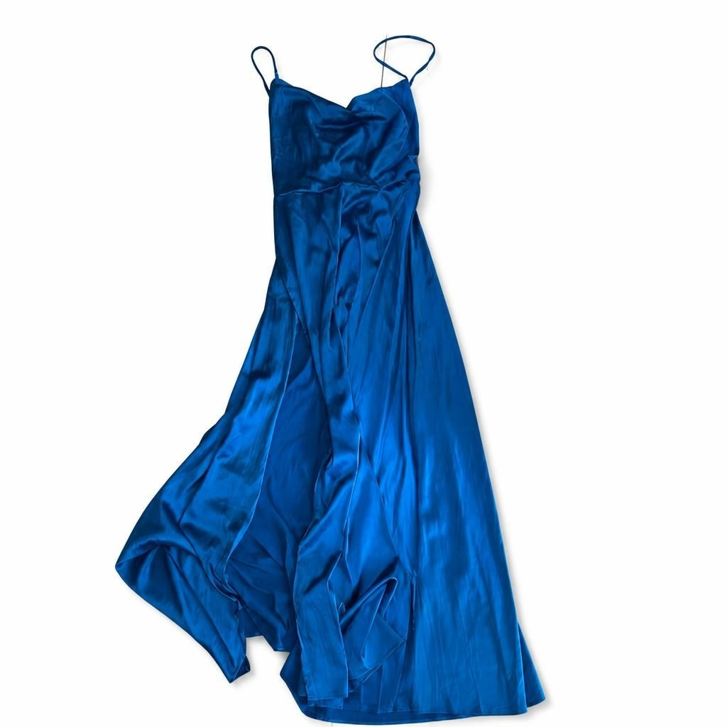 Royal Blue Satin Spaghetti Strap Maxi Dress | Pre-Loved | Why Go Less