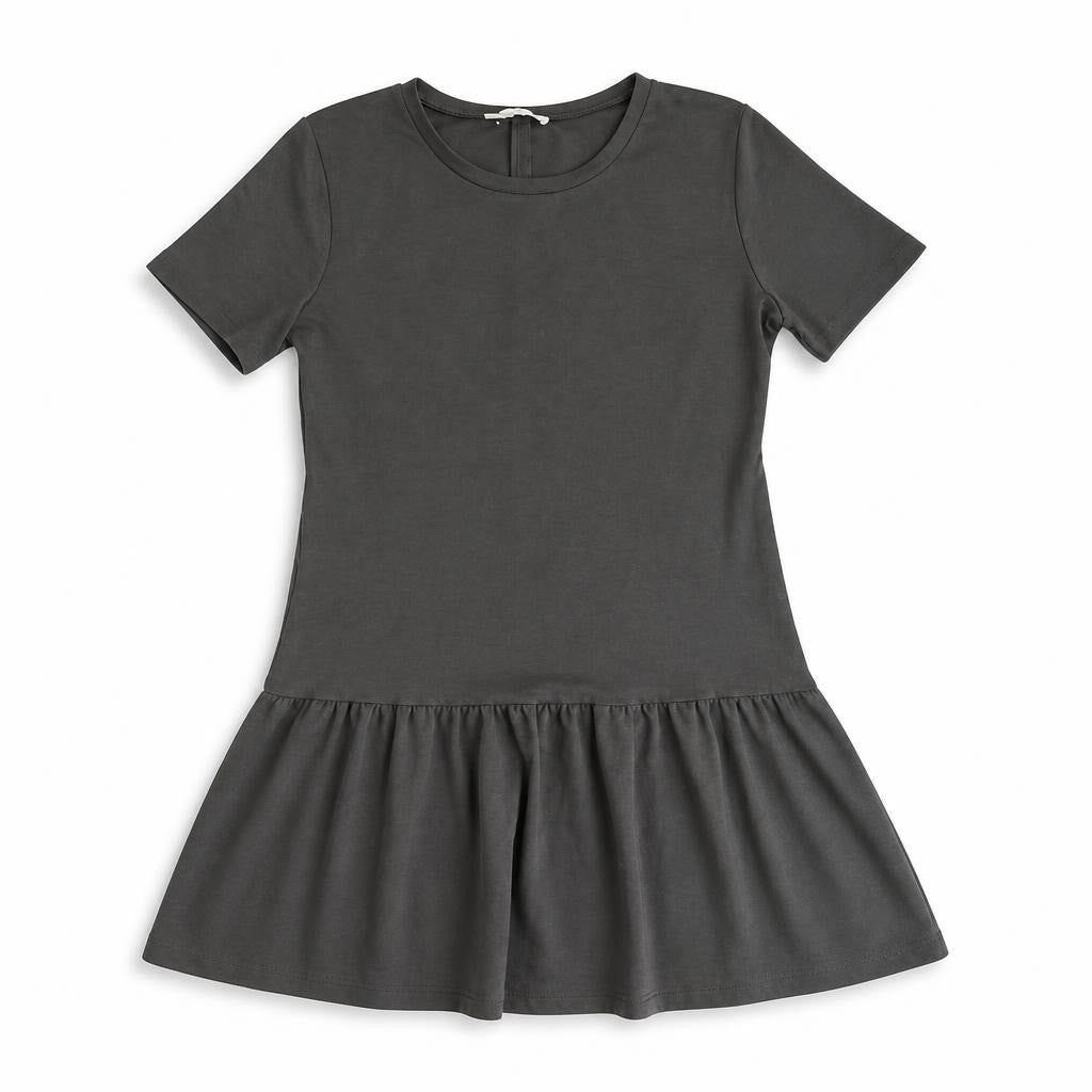 Dark Grey Drop-waist Ruffle Hem Short-sleeve Dress | Pre-Loved | Why Go Less