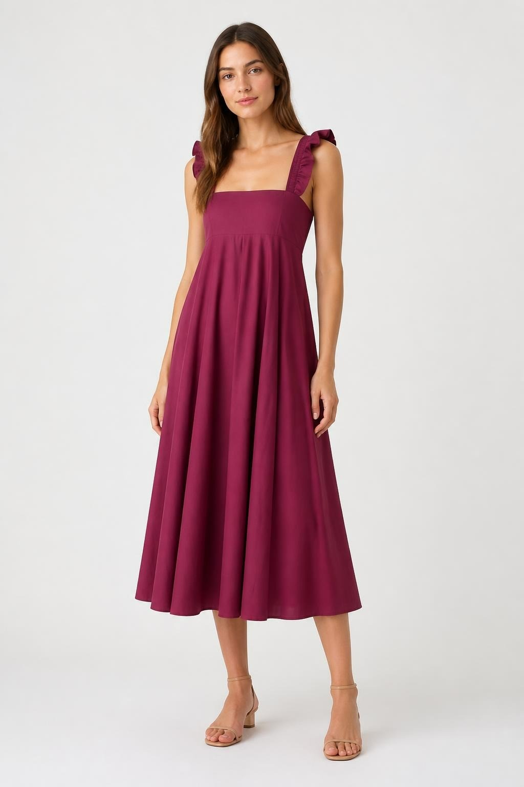 Burgundy Ruffle Strap A-line Midi Dress | Pre-Loved | Why Go Less
