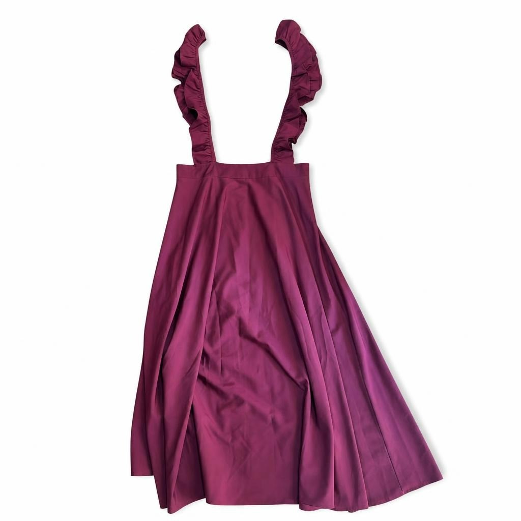 Burgundy Ruffle Strap A-line Midi Dress | Pre-Loved | Why Go Less