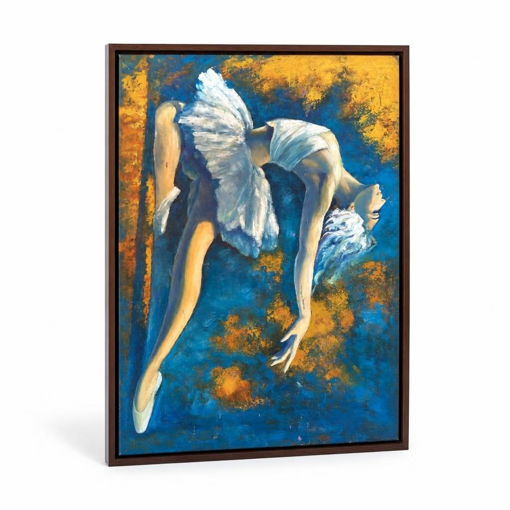 Ballerina Oil Painting Blue & Gold Framed Canvas - pre-loved at Why Go Less, Lebanon