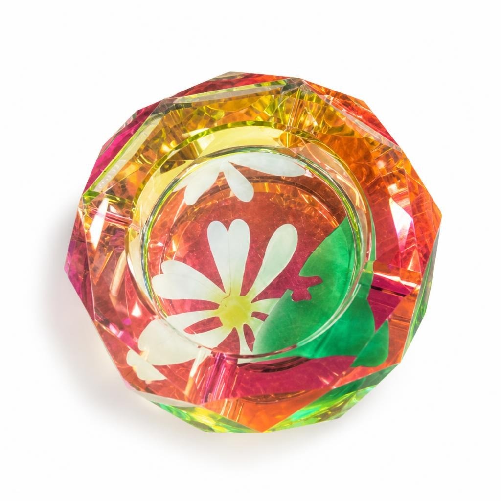 Colorful Floral Glass Ashtray, Multicolor Daisy Design - pre-loved at Why Go Less, Lebanon