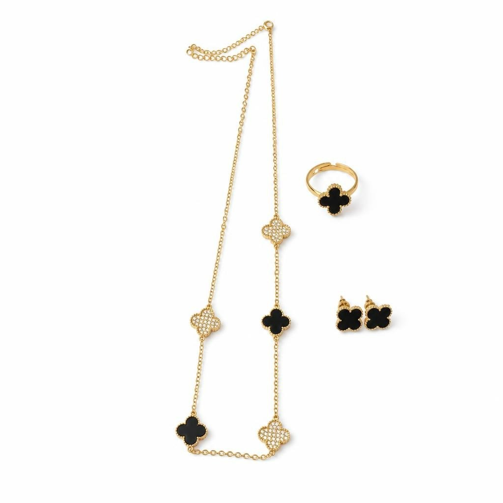 Ensemble Collier, Bague et Boucles d'Oreilles Trèfle Doré | Seconde Main | Pourquoi se contenter de moins