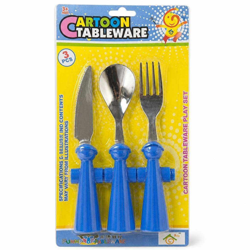 Vaisselle de dessin animé 3 pièces Ensemble de couverts pour enfants Bleu | D'occasion | Pourquoi prendre moins
