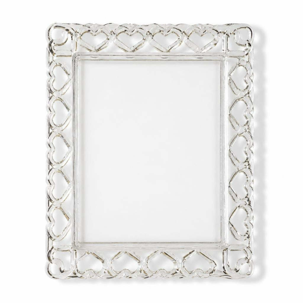 Cadre photo en acrylique transparent avec détails de bordure en forme de cœur | D'occasion | Pourquoi payer plus