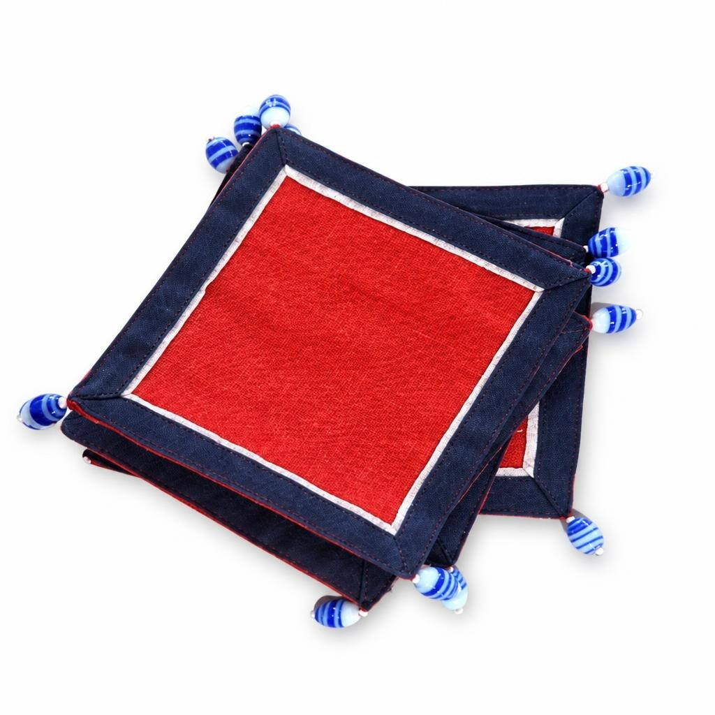 Sous-verres en tissu marine rouge avec perles | Occasion | Pourquoi se contenter de moins