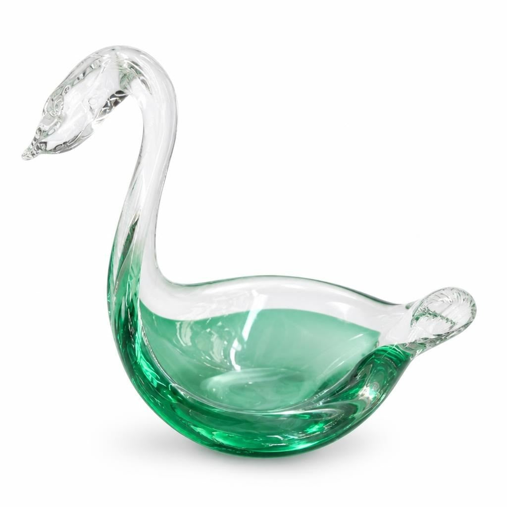 Art Glass Swan Bowl, Green Clear | Pre-Loved | Why Go Less