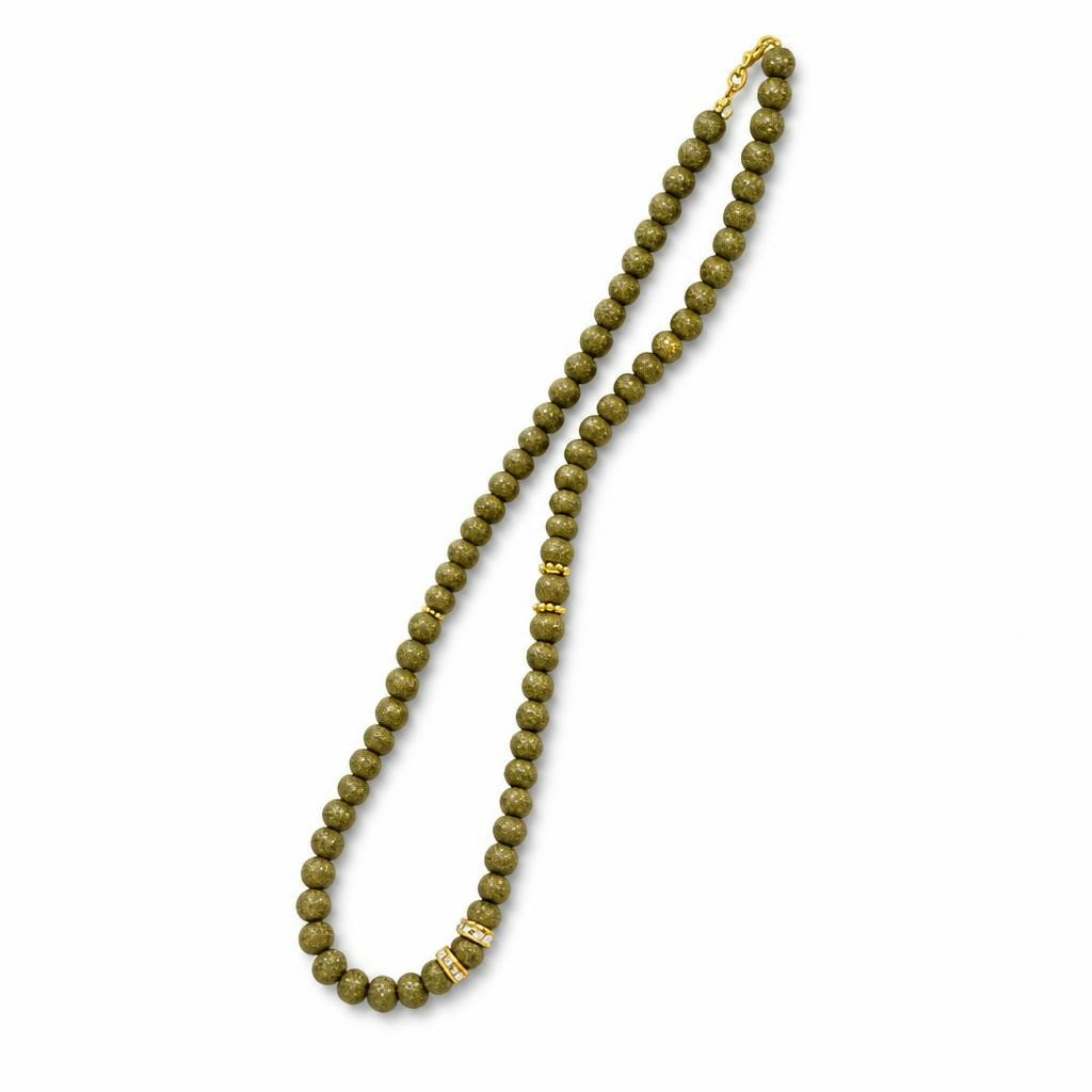 Green Textured Bead Necklace With Gold Accents | Pre-Loved | Why Go Less