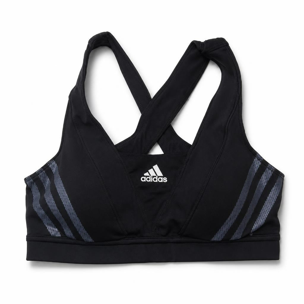 Adidas Black Sports Bra With Stripes | Pre-Loved | Why Go Less