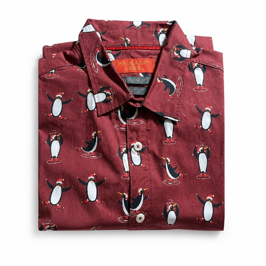 Primark Penguin Print Red Shirt | Pre-Loved | Why Go Less