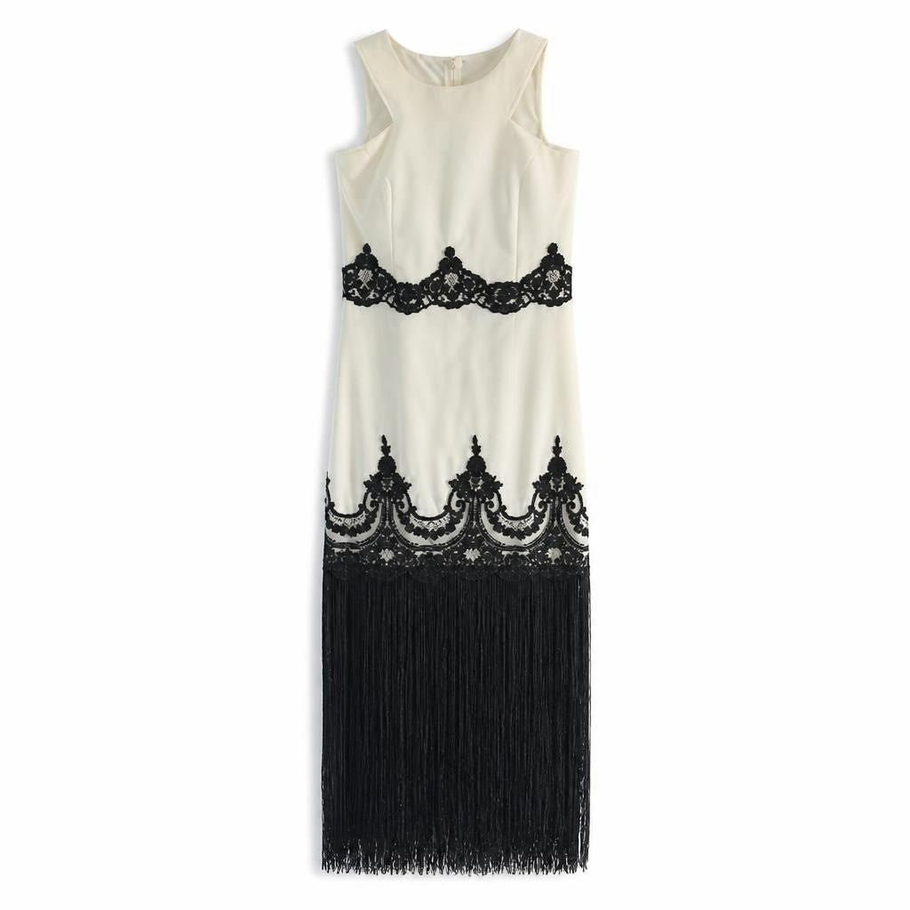 White Black Lace Fringe Mini Dress | Pre-Loved | Why Go Less