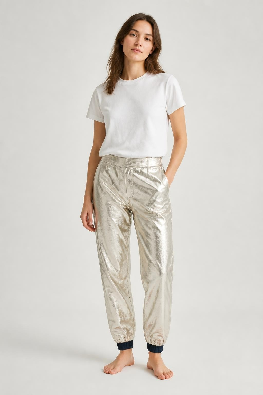 Gold Metallic Jogger Trousers | New | Why Go Less