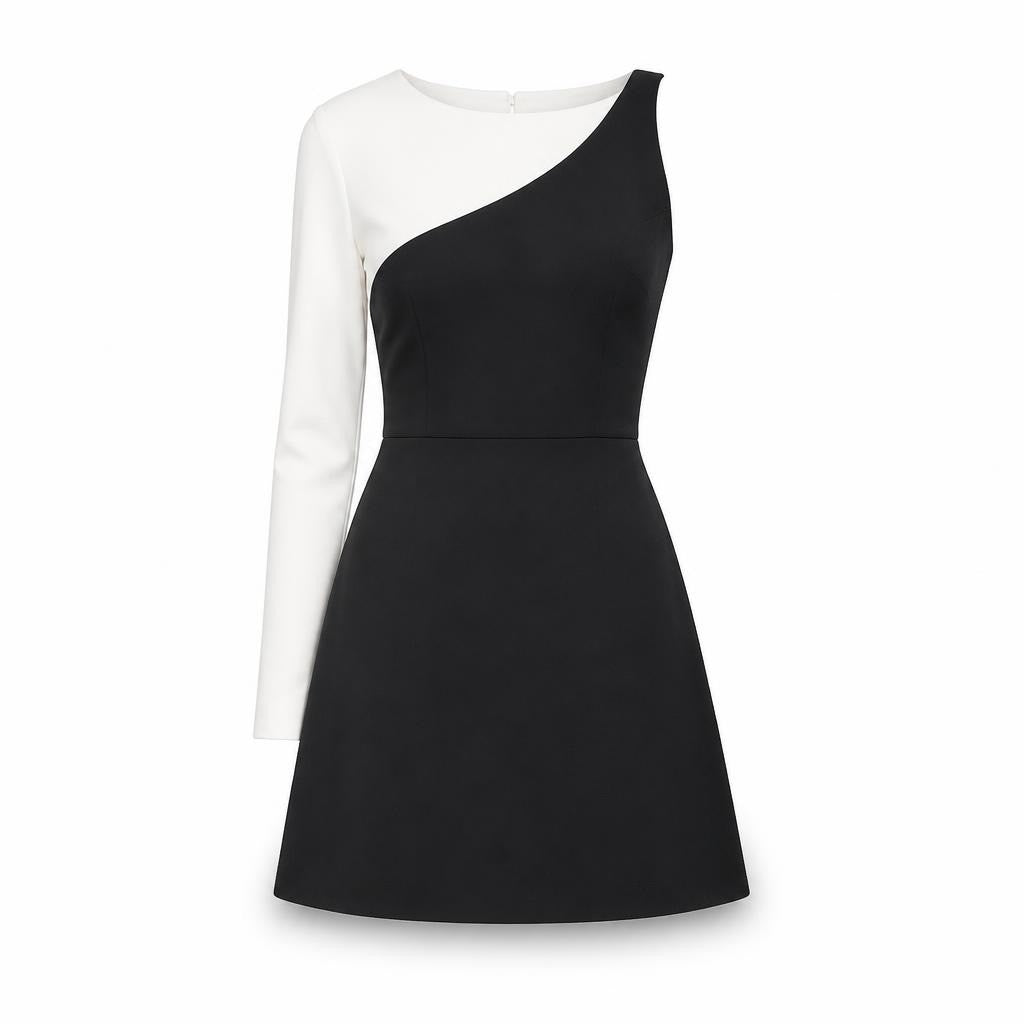 One-shoulder Black And White Mini Dress | New | Why Go Less