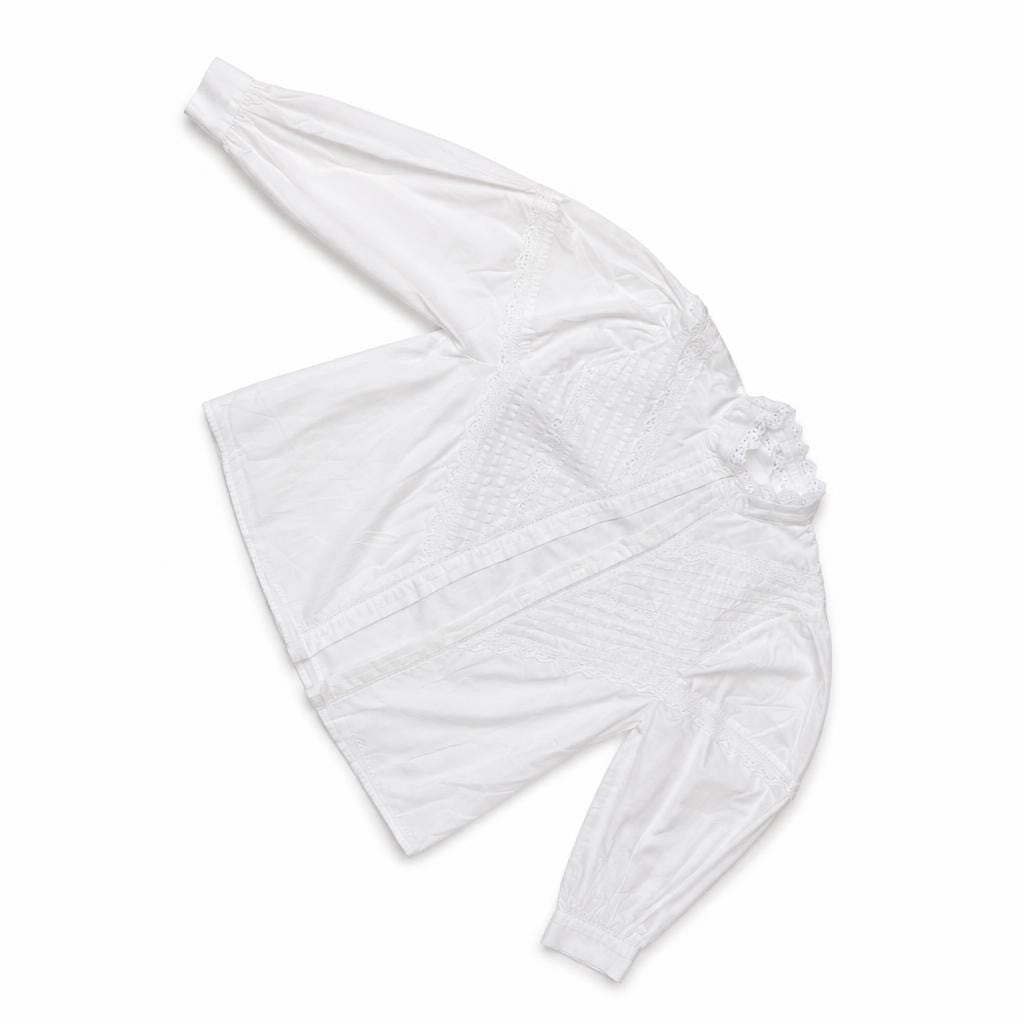 White Cotton Blouse With Lace & Eyelet Detail | New | Why Go Less
