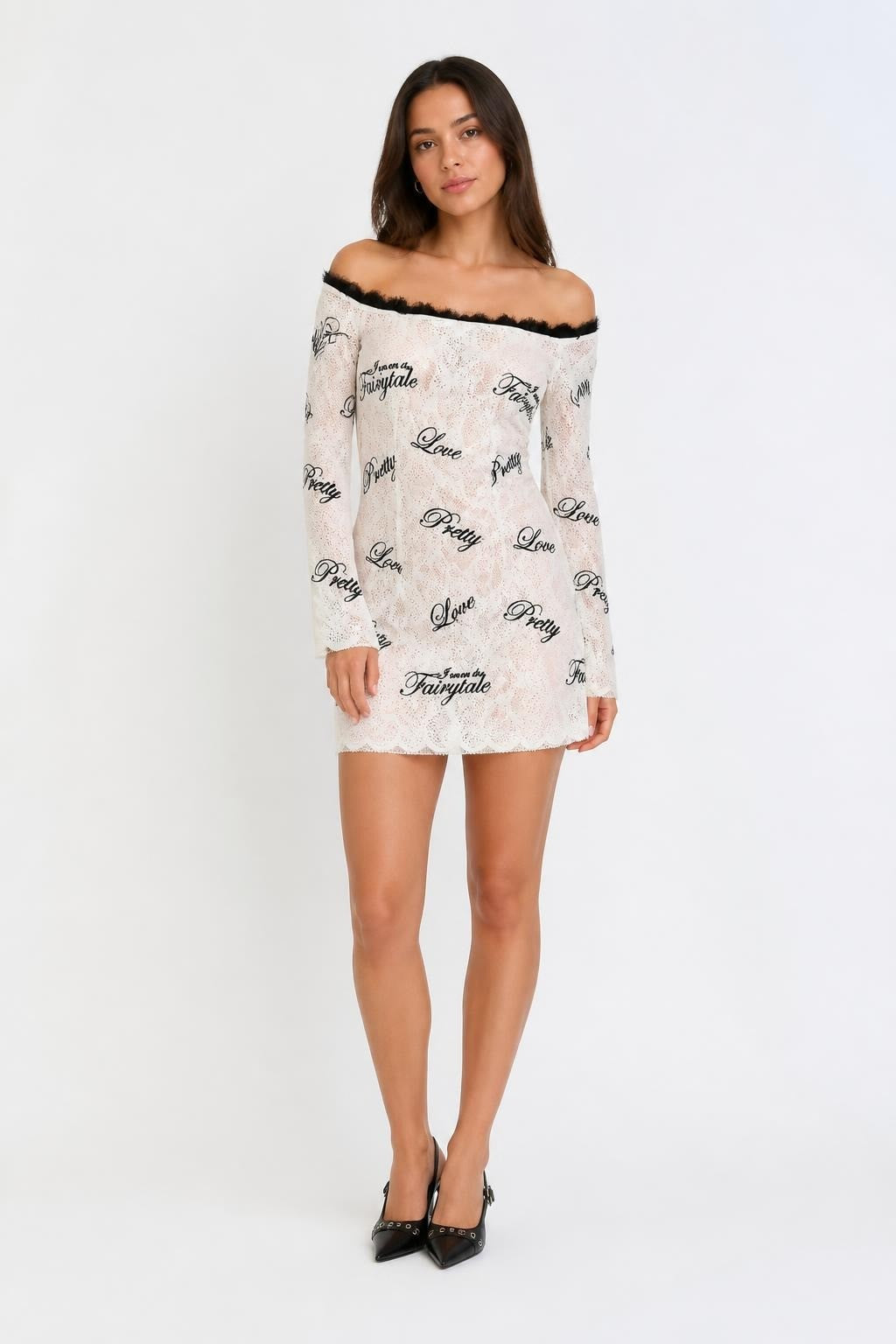 Fairytale Print Mesh Long-sleeve Mini Dress | New | Why Go Less
