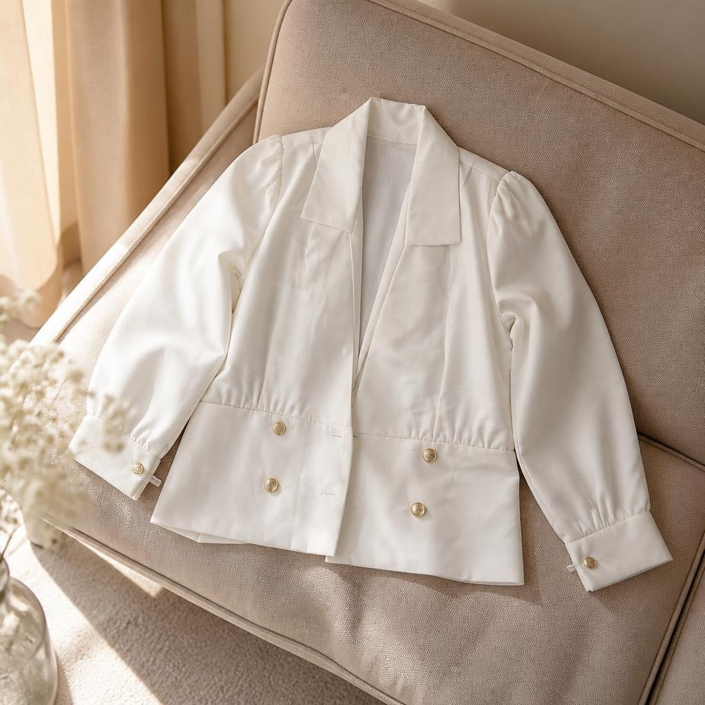 White Double-breasted Blazer Gold Buttons - at Why Go Less, Lebanon