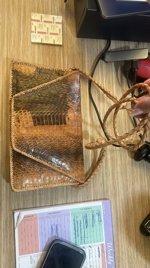 Brown Snakeskin Envelope Clutch Bag With Braided Cord Strap - pre-loved at Why Go Less, Lebanon