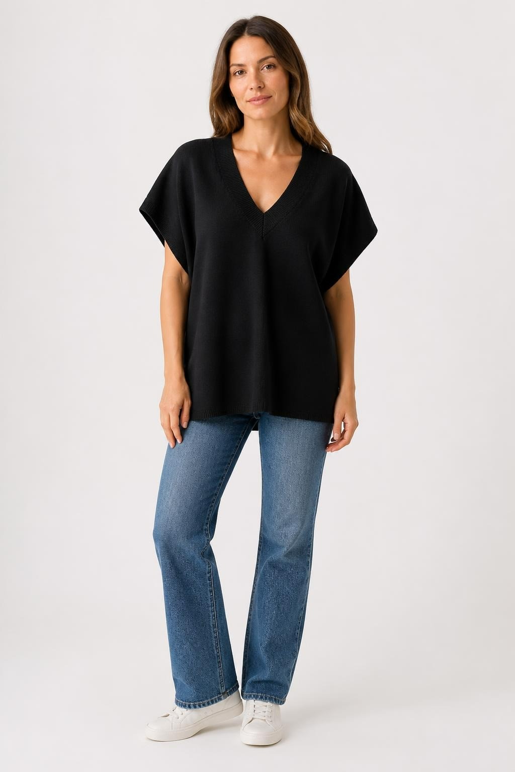Black V-Neck Knit Oversized Sweater | Pre-Loved | Why Go Less