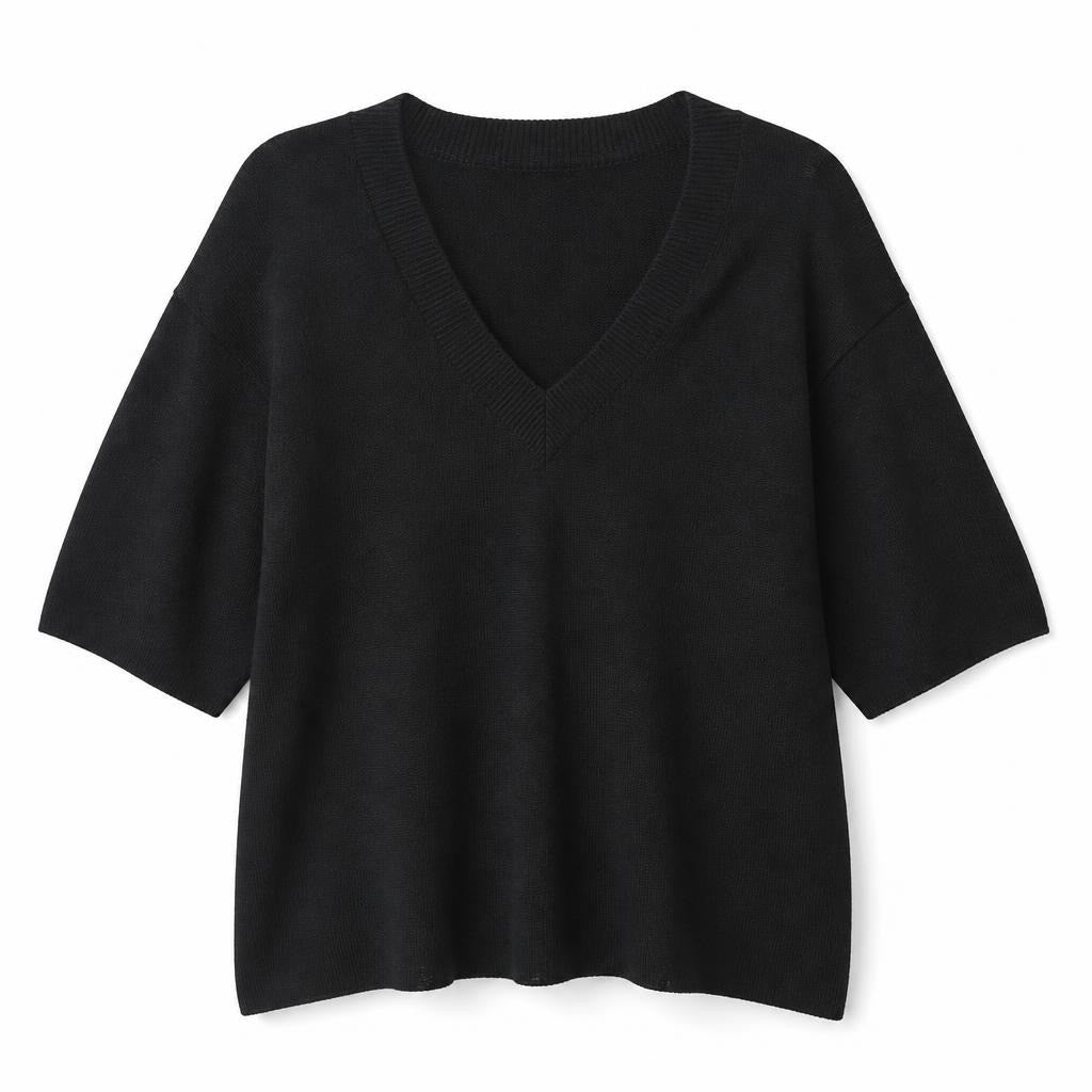 Black V-Neck Knit Oversized Sweater | Pre-Loved | Why Go Less