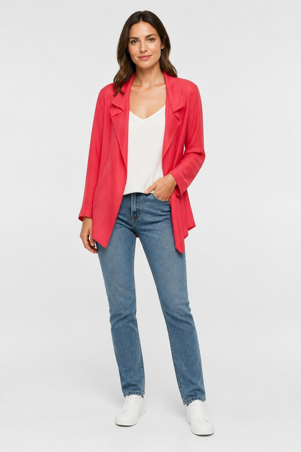 Red Linen-look Open Blazer/cardigan, Casual Made In Italy | Pre-Loved | Why Go Less