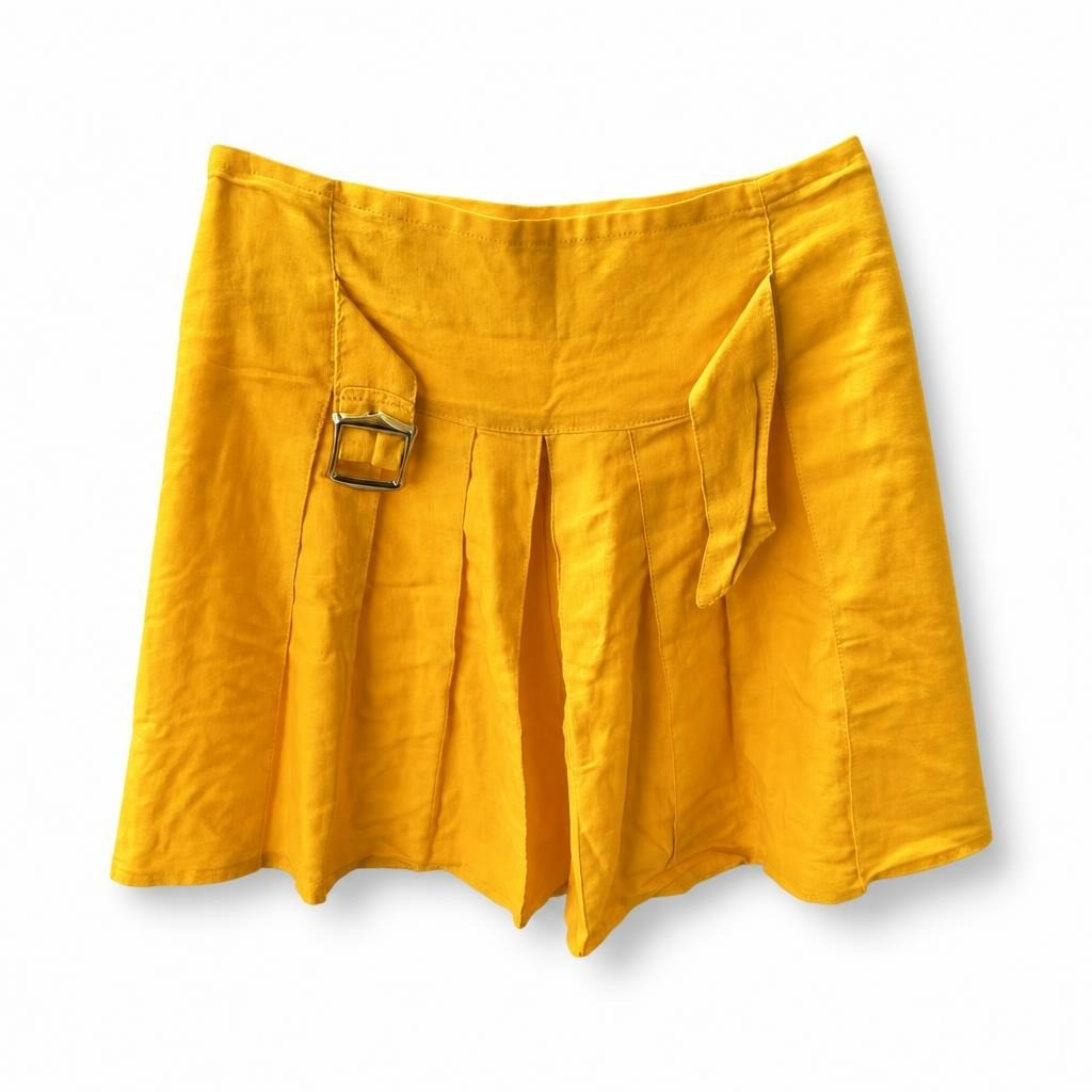 Yellow/Orange Pleated Mini Skirt With Gold Buckle | Pre-Loved | Why Go Less