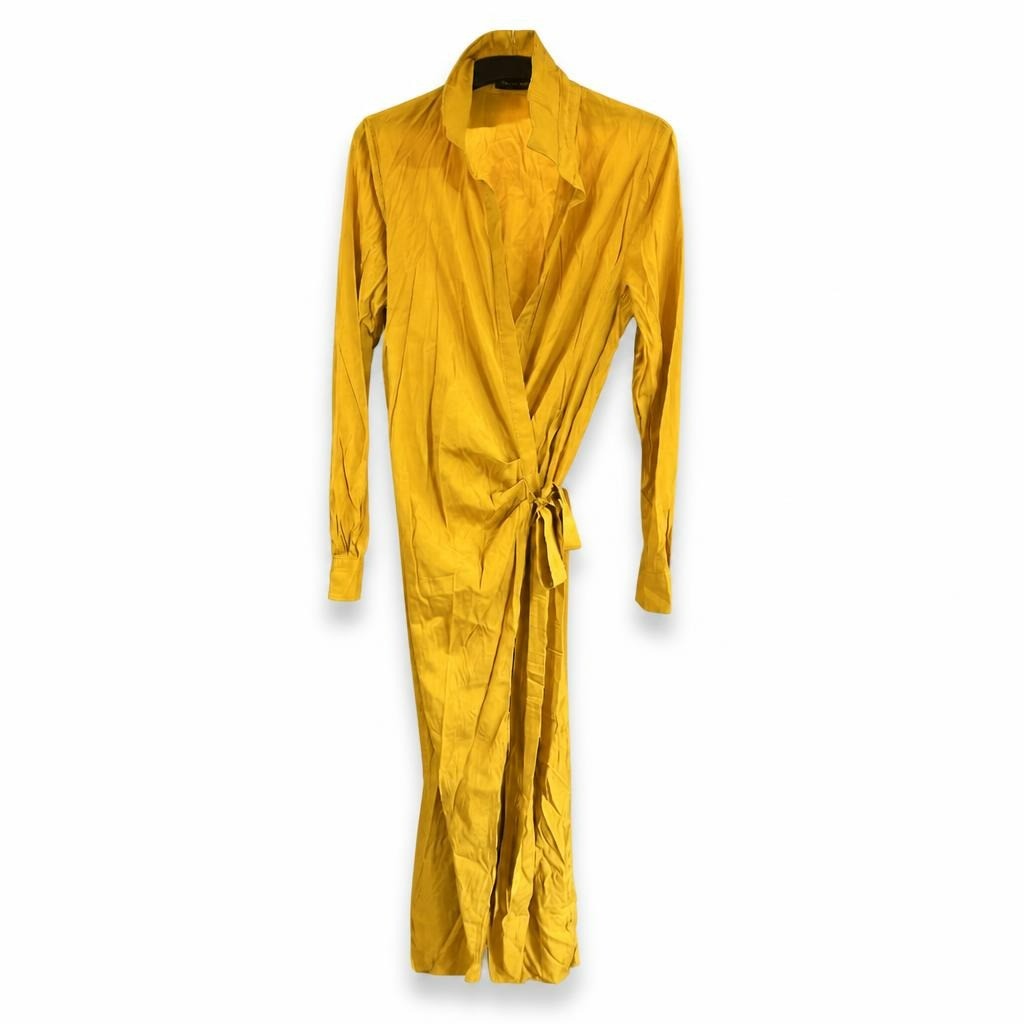 Yellow Wrap Shirt Dress Long Sleeve Belt | Pre-Loved | Why Go Less