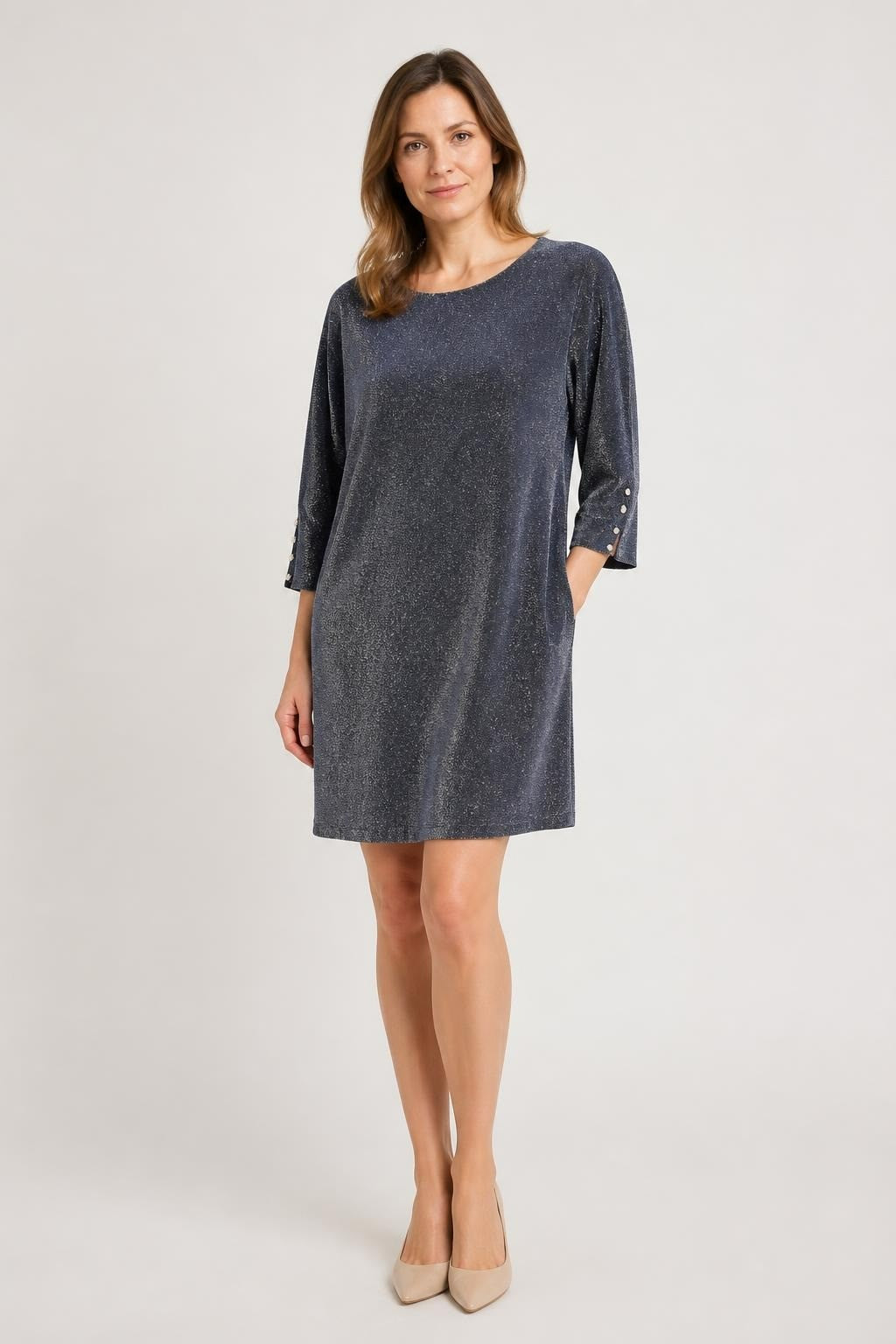 Per Una Navy Glitter Knit Shift Dress | Pre-Loved | Why Go Less