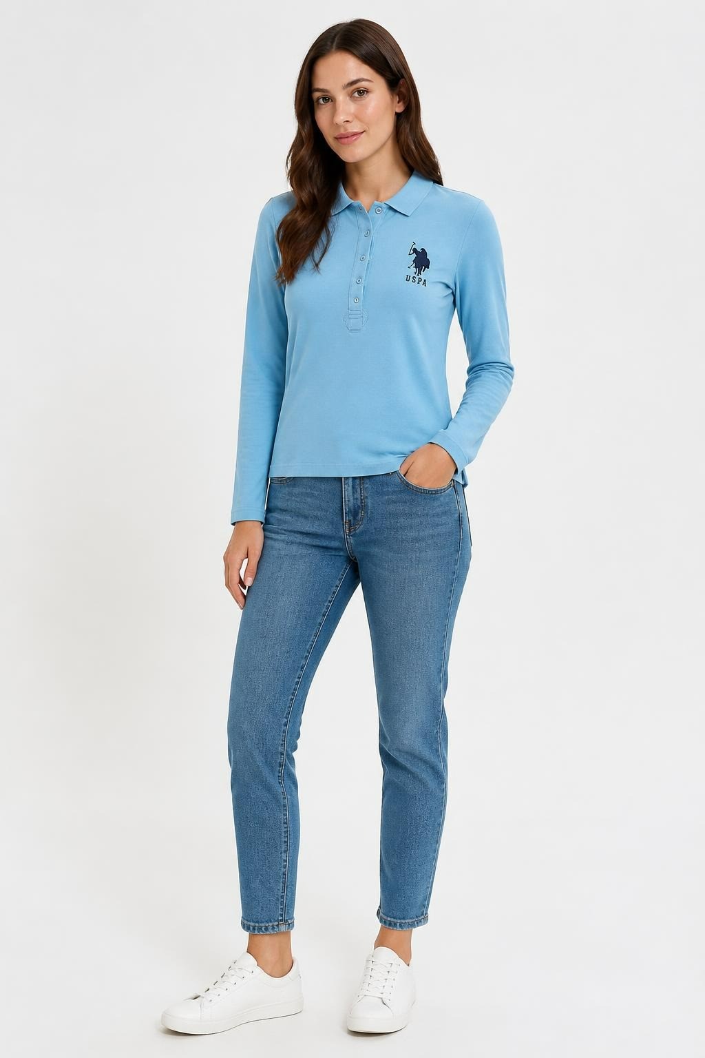 U.S. Polo Assn. بولو أزرق بأكمام طويلة XS | مستعمل | لماذا ترضى بالقليل؟