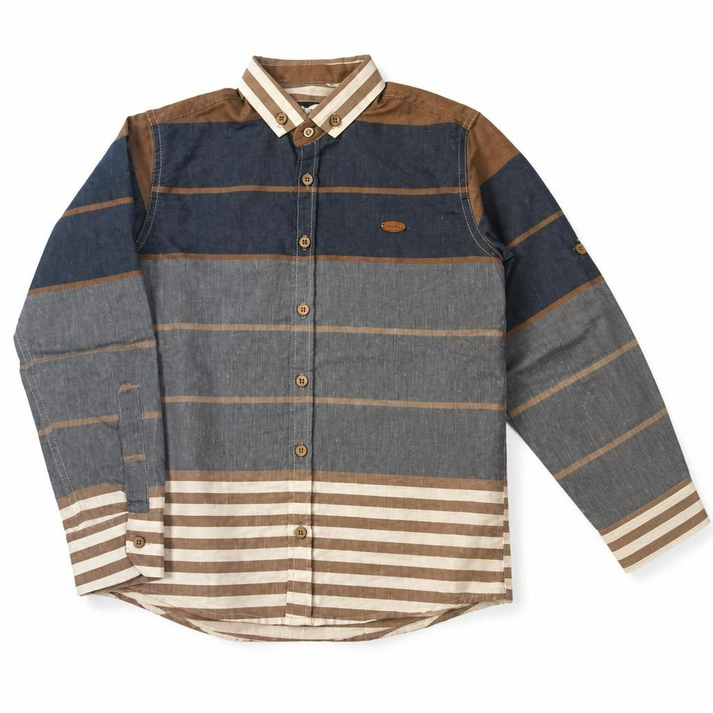 Striped Blue/brown Long-sleeve Boy Shirt | Pre-Loved | Why Go Less