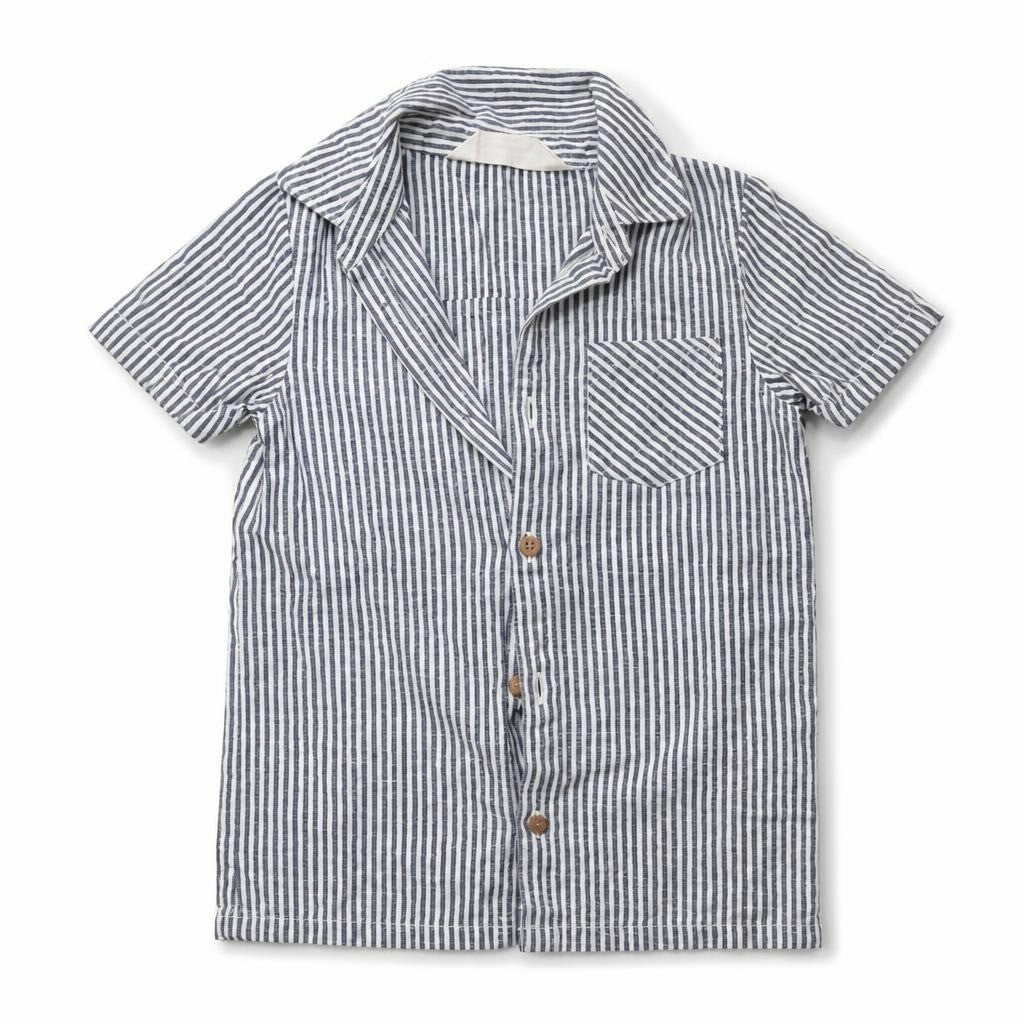 Blue White Stripe Short-sleeve Boy Shirt | Pre-Loved | Why Go Less
