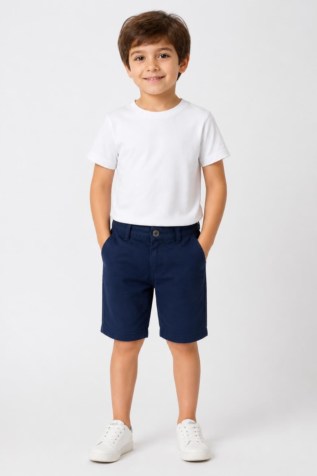 Navy Blue Kids Shorts, Casual Bermuda Style - on model shot, second-hand at Why Go Less, Dekwaneh, Lebanon