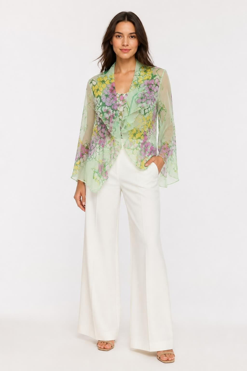 Betty Barclay Green Floral Sheer Ruffle Top | Pre-Loved | Why Go Less