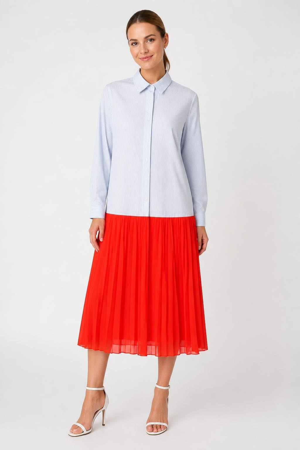 Sandro Paris Striped Shirt Dress Red Pleat Hem | Pre-Loved | Why Go Less