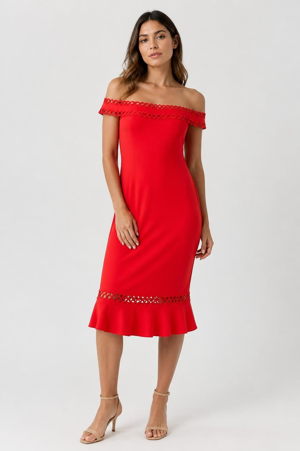 Red Knit Mini Dress With Lattice Trim Detail | Pre-Loved | Why Go Less